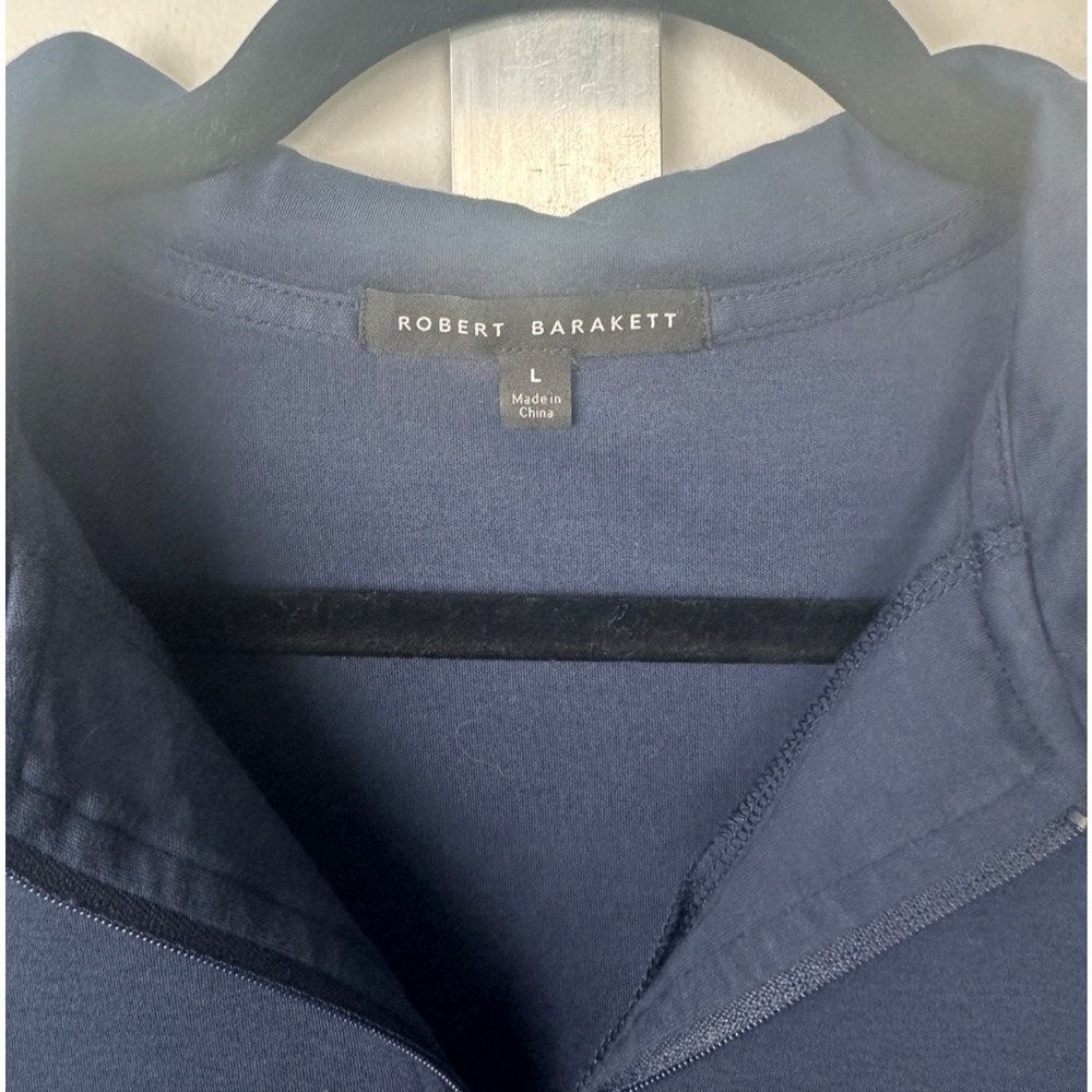 MEN'S L ROBERT BARAKETT POLO 1/4 ZIP SHIRT PIMA COTTON NAVY BLUE GOLF SS A13 - Picture 2 of 6